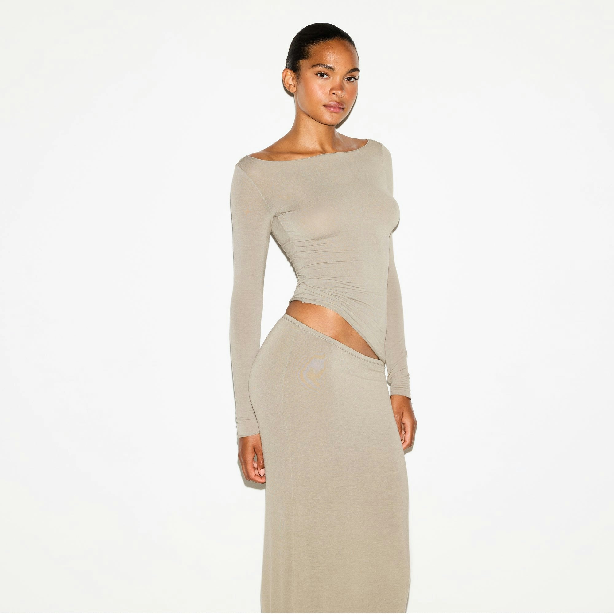SHEER MODAL LONG SLEEVE BOATNECK TOP