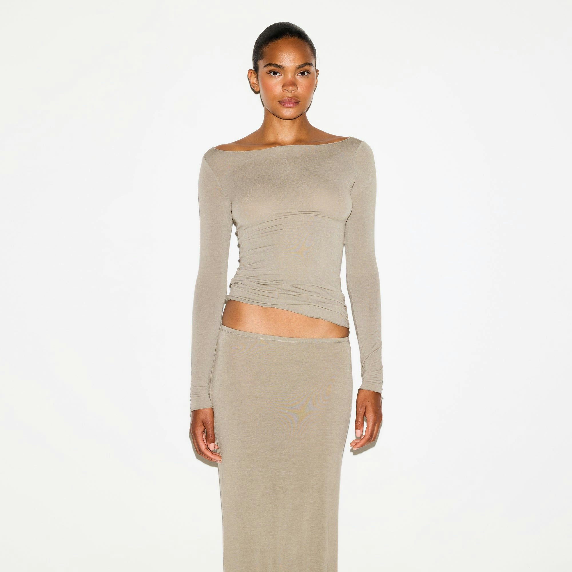 SHEER MODAL LONG SLEEVE BOATNECK TOP