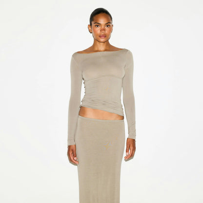 SHEER MODAL LONG SLEEVE BOATNECK TOP