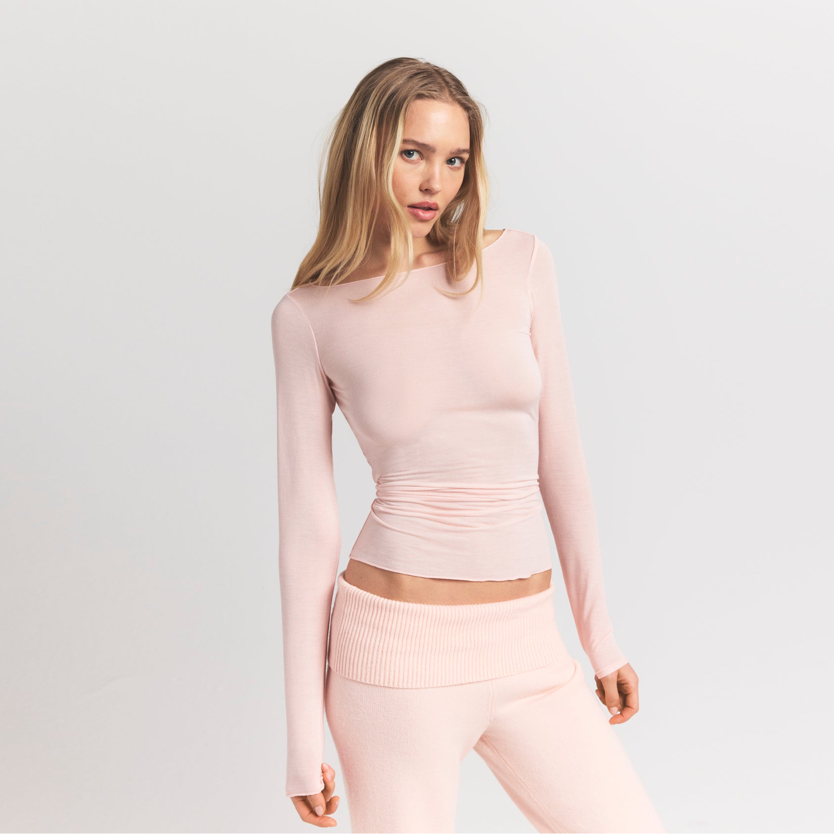 Skims Sheer Modal Long Sleeve Boatneck Top Primrose