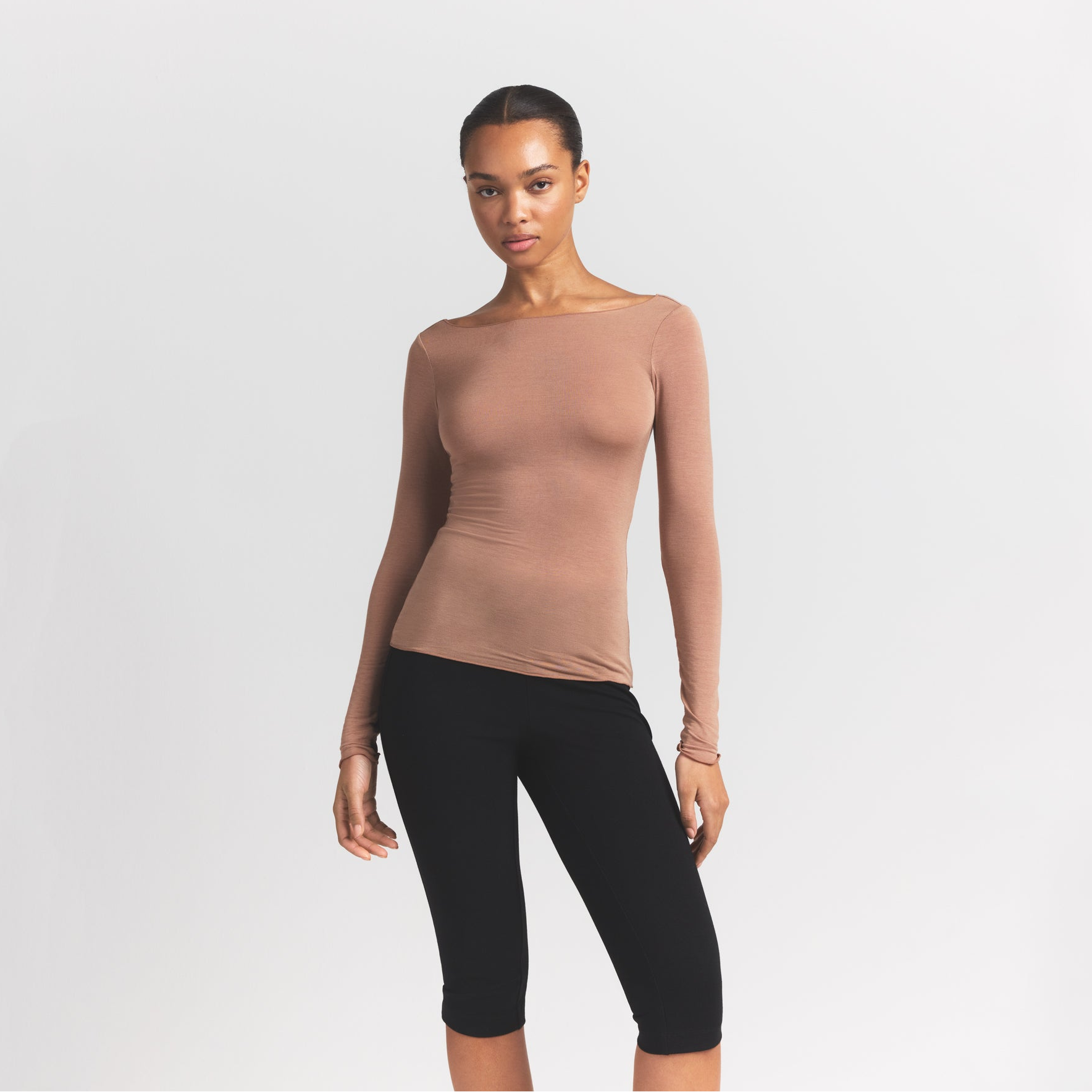 Skims Sheer Modal Long Sleeve Boatneck Top Sienna