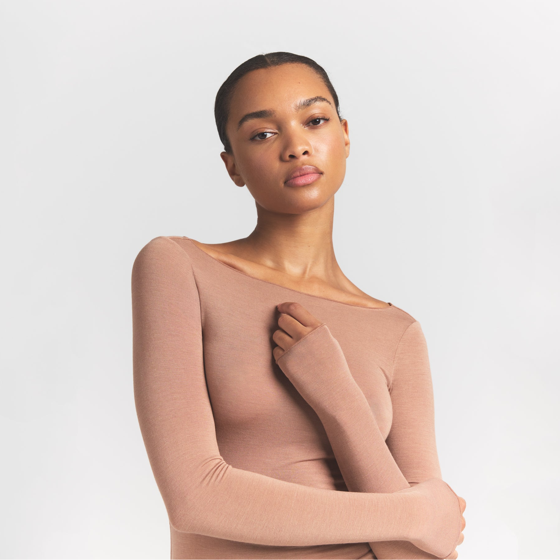 Skims Sheer Modal Long Sleeve Boatneck Top Sienna