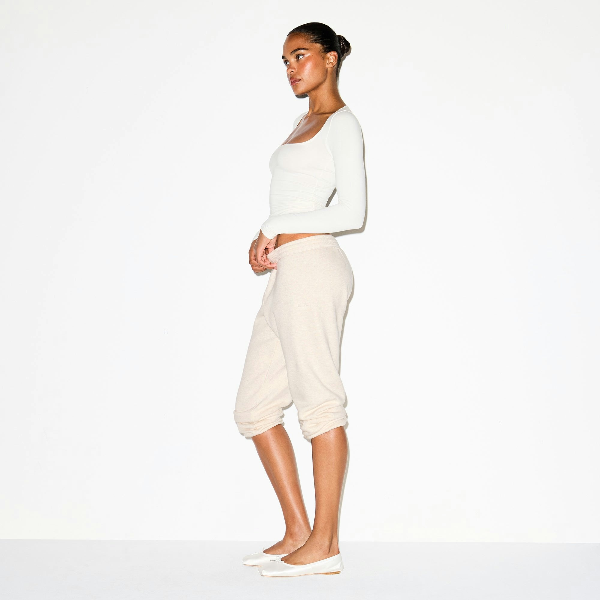 Skims Cotton Jersey Scoop Neck Long Sleeve Top Marble