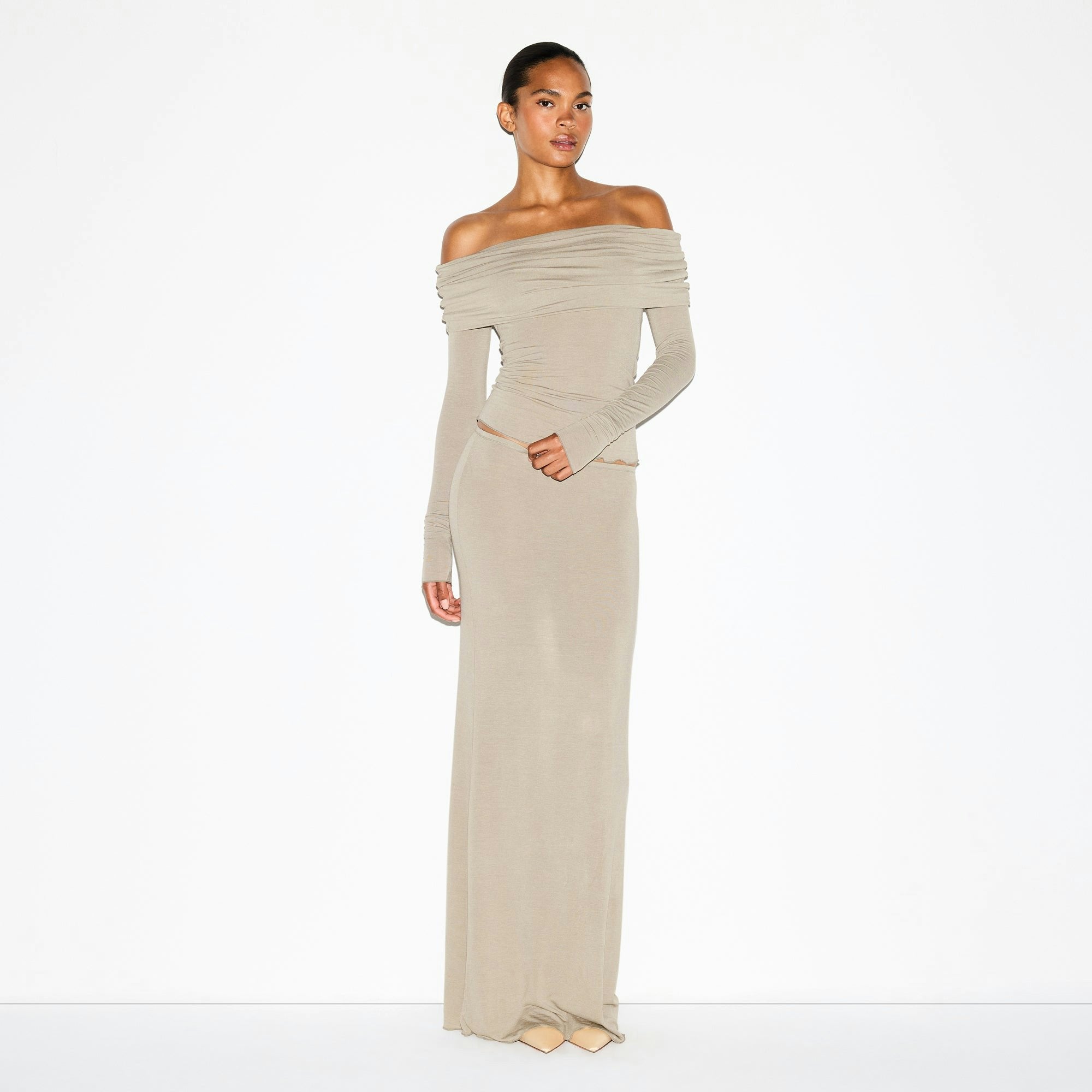 Skims Sheer Modal Off The Shoulder Top Dune