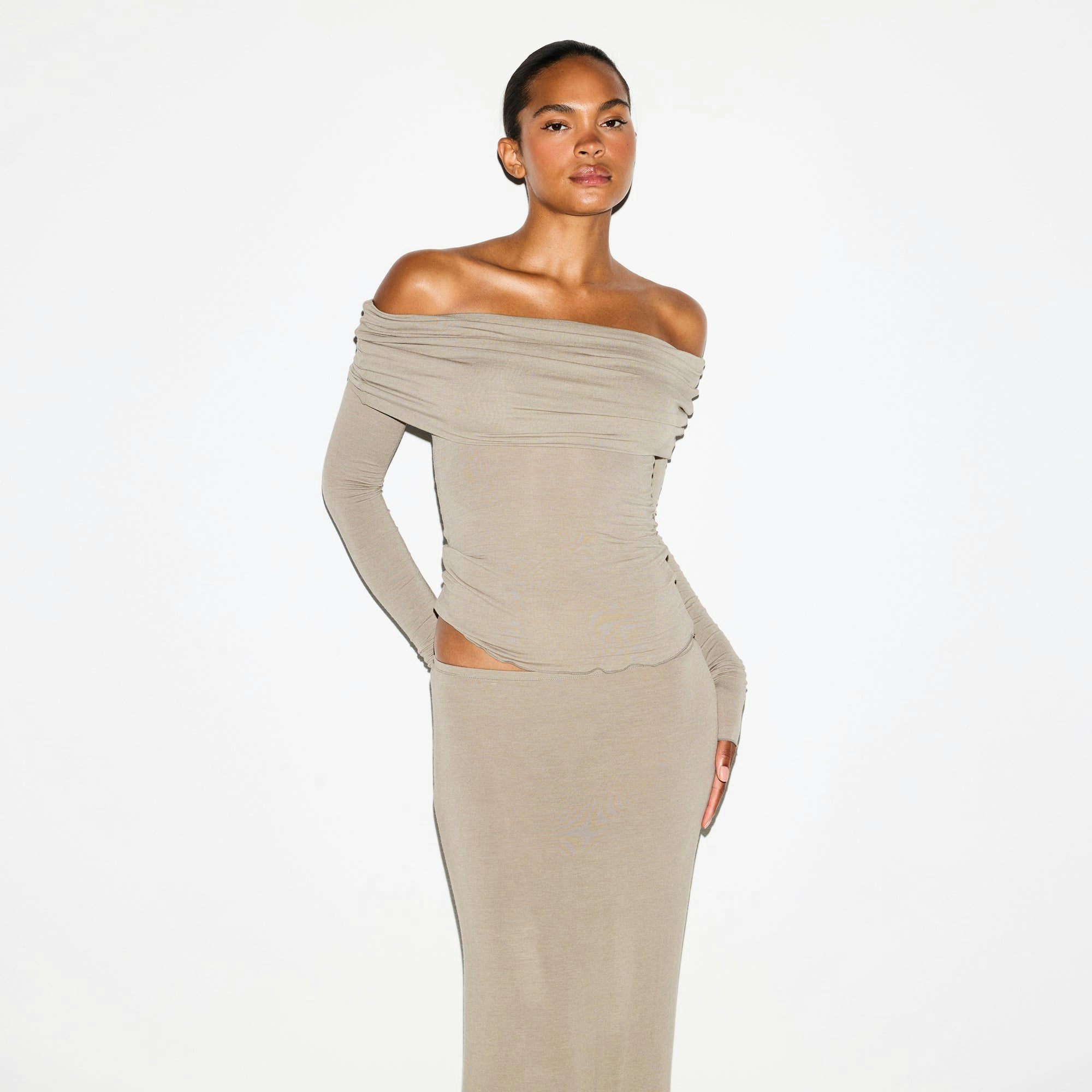 SHEER MODAL OFF THE SHOULDER TOP