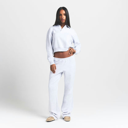 Skims Cotton Fleece Polo Sweatshirt Light Heather Grey