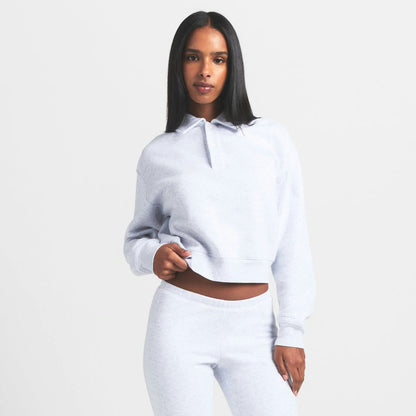 Skims Cotton Fleece Polo Sweatshirt Light Heather Grey
