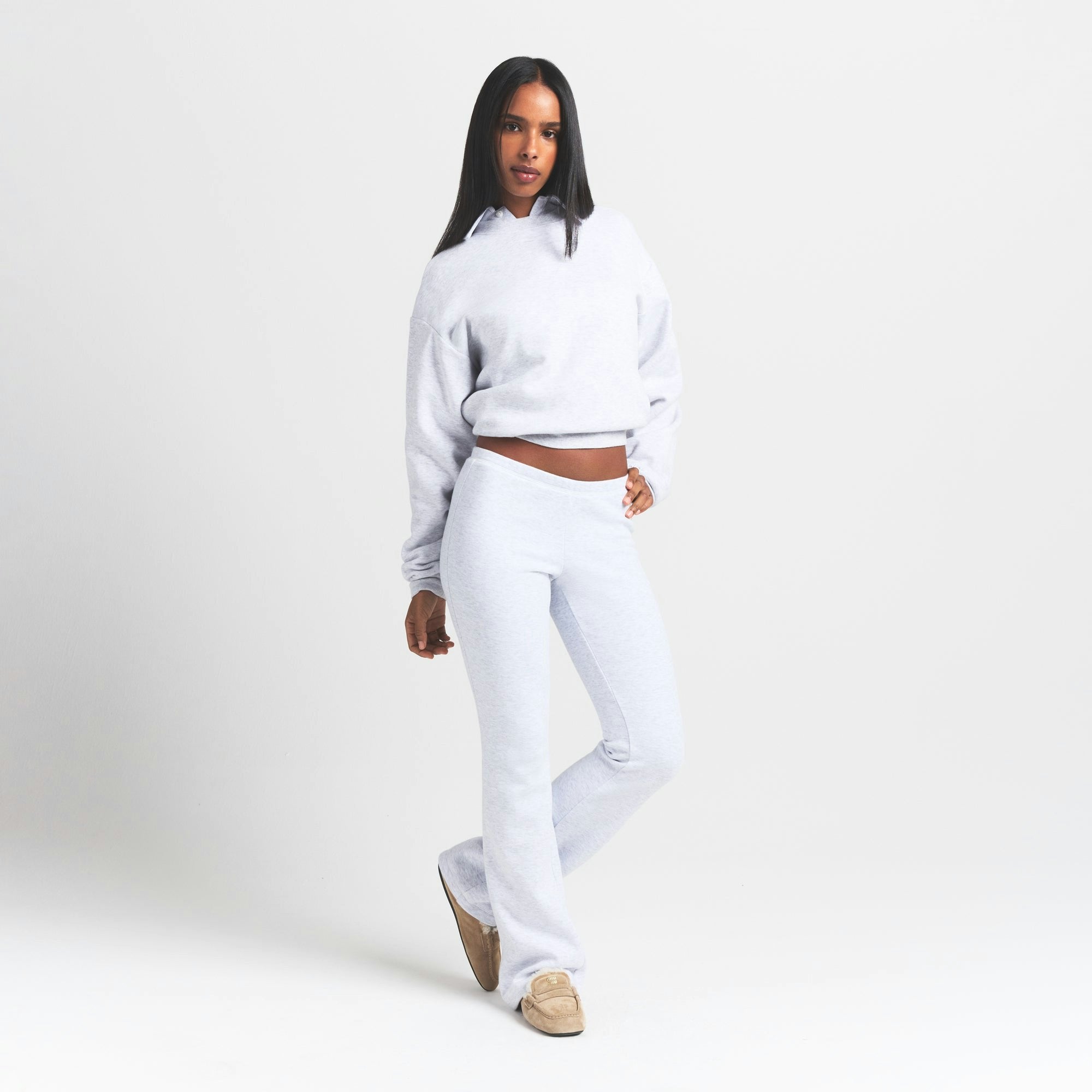 Skims Cotton Fleece Polo Sweatshirt Light Heather Grey