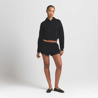 Skims Cotton Fleece Polo Sweatshirt Onyx