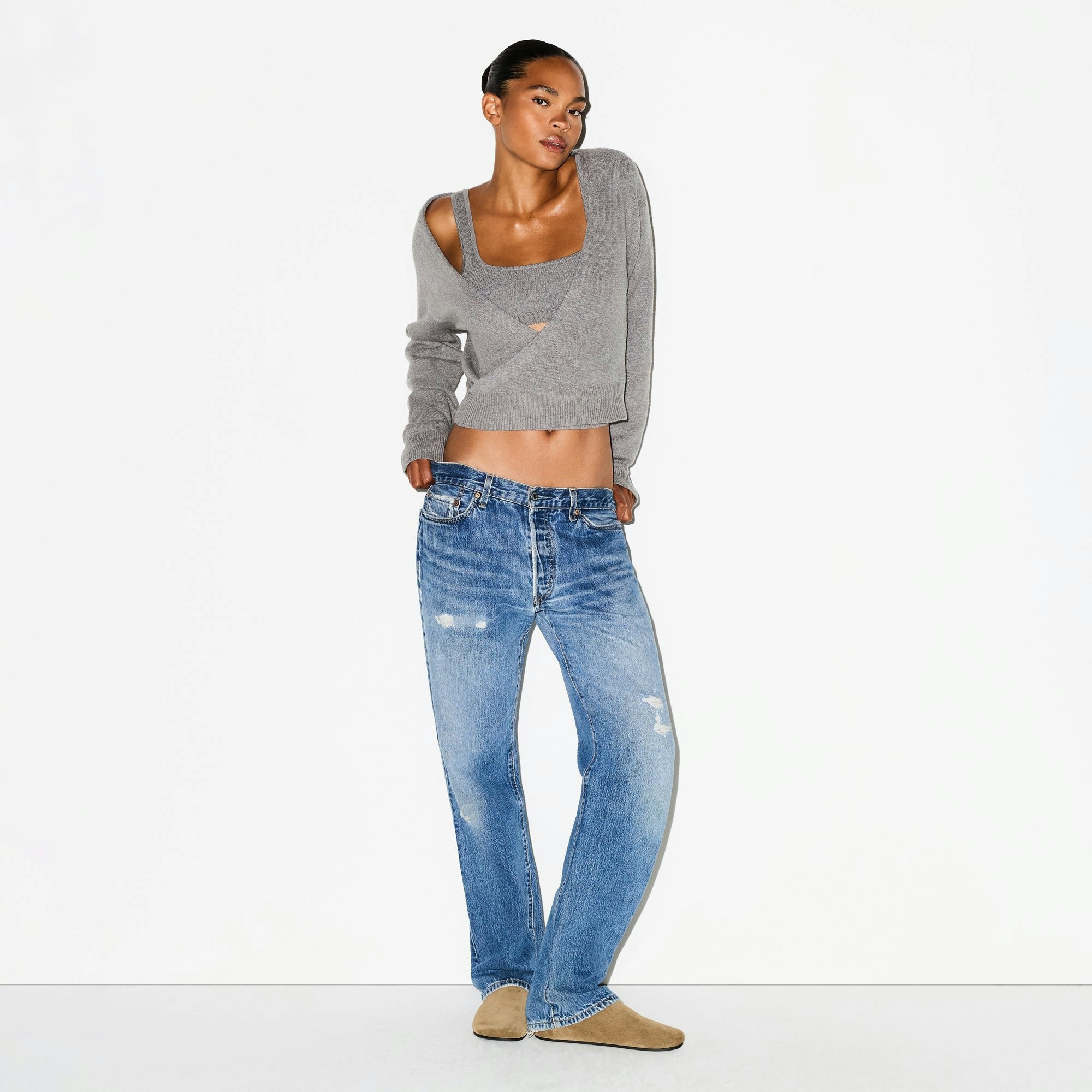 TEXTURED KNIT WRAP SWEATER
