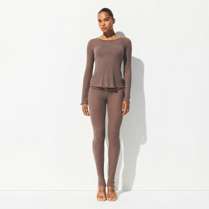 SHEER RIB LONG SLEEVE CREW NECK TOP