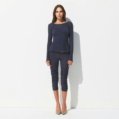 SHEER RIB LONG SLEEVE CREW NECK TOP