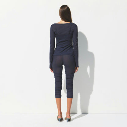 SHEER RIB LONG SLEEVE CREW NECK TOP