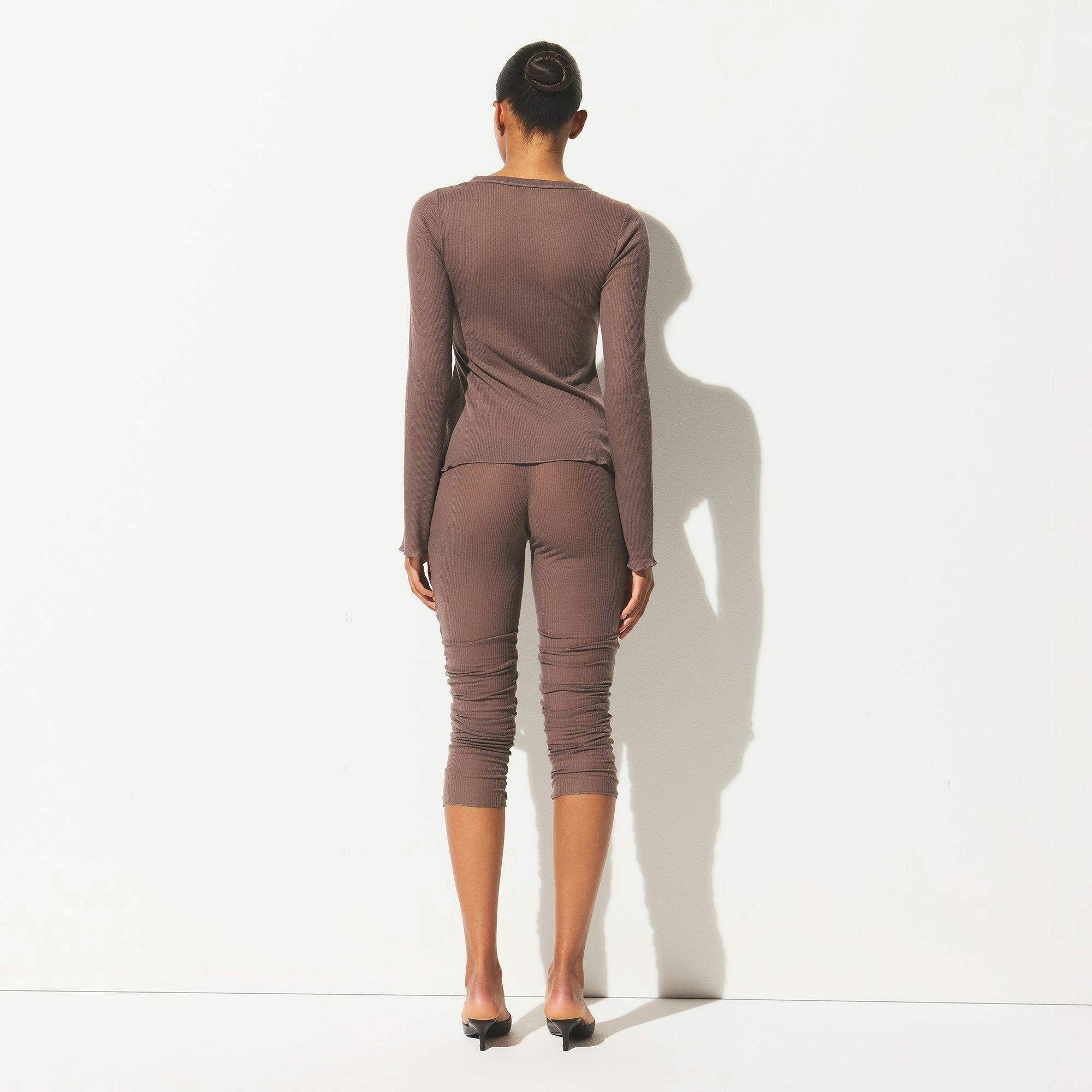 Skims Sheer Rib Long Sleeve Henley Pewter