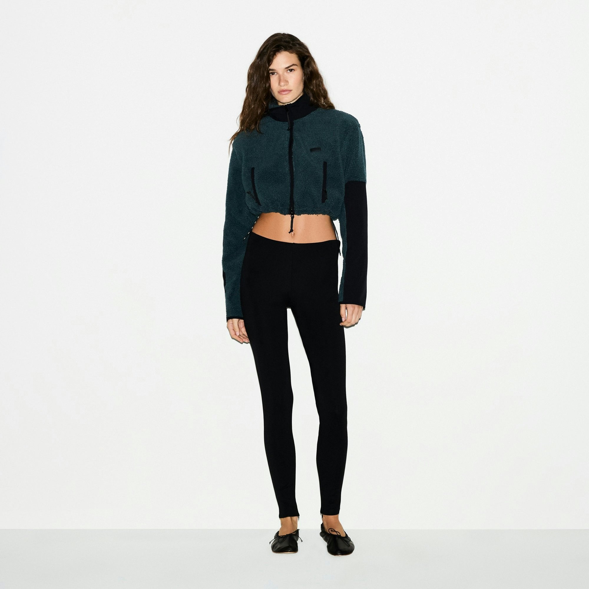 Skims Teddy Funnel Neck Cropped Jacket Dark Teal