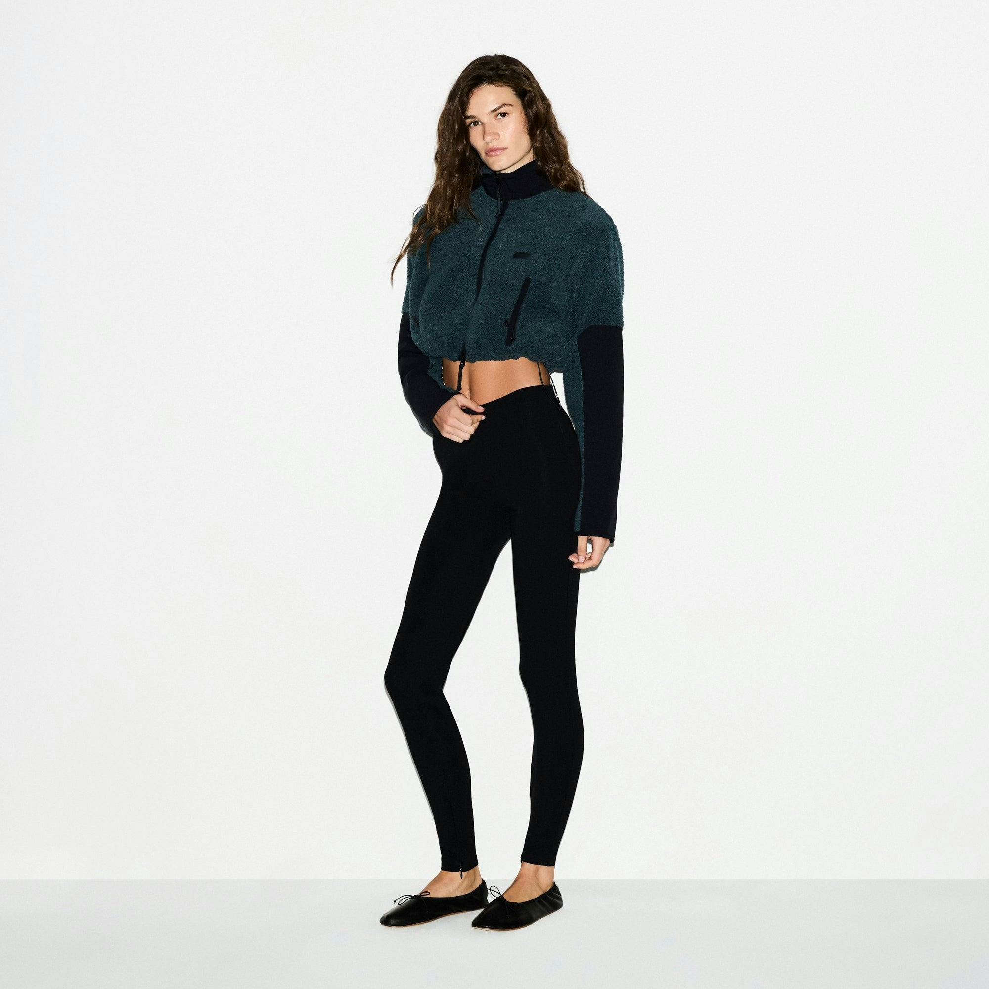 Skims Teddy Funnel Neck Cropped Jacket Dark Teal