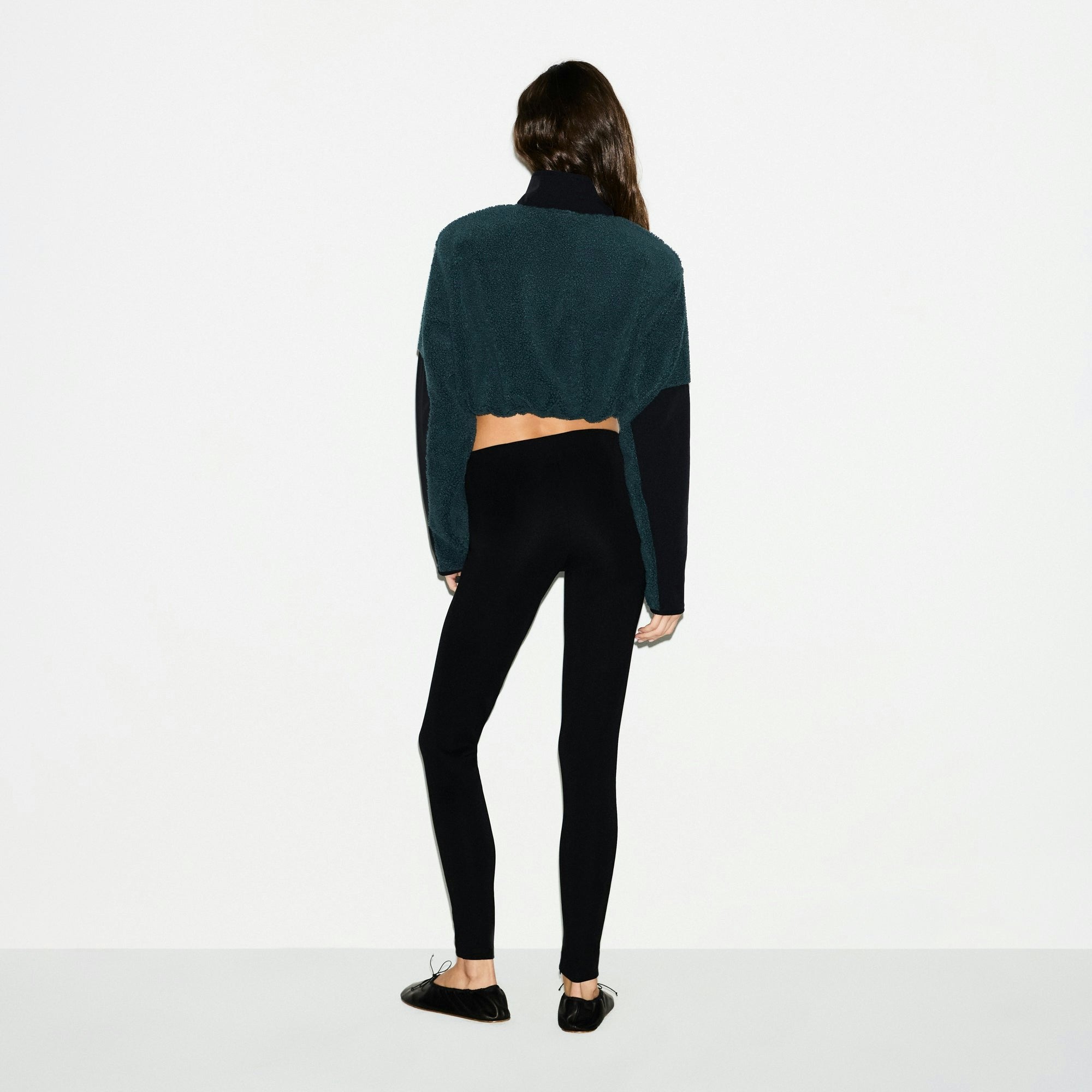 Skims Teddy Funnel Neck Cropped Jacket Dark Teal