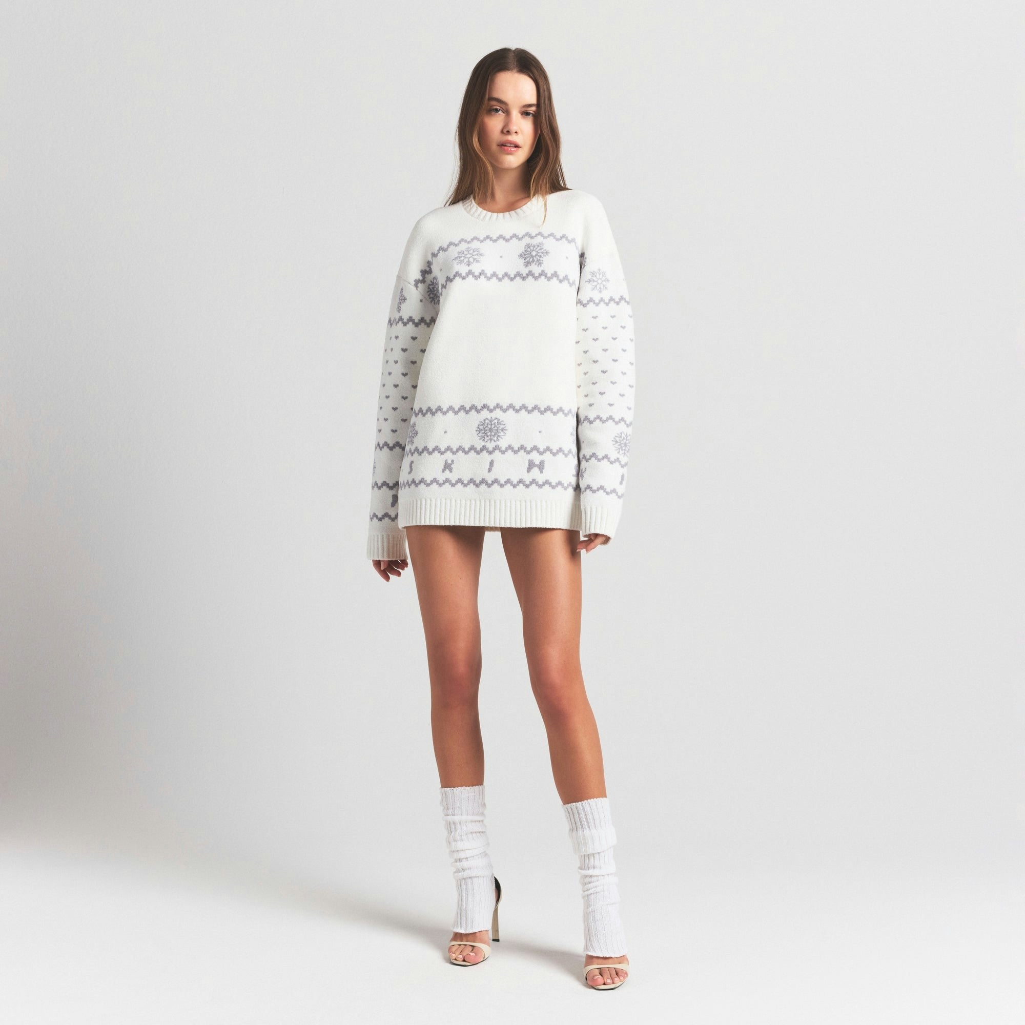 Skims Cozy Light Crewneck Pullover Marble Heart Fair Isle