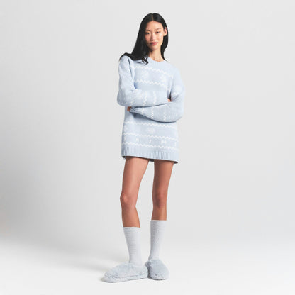 Skims Cozy Light Crewneck Pullover Zen Blue Heart Fair Isle
