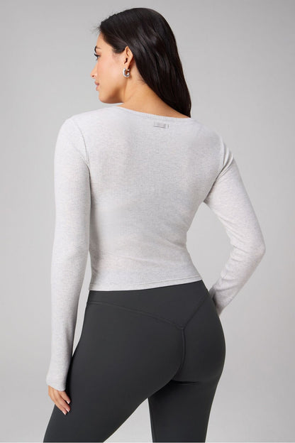 Fabletics Modal Rib V-Neck Long-Sleeve Crop Top