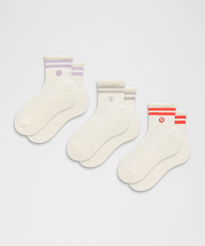 Lululemon Unisex Daily Essential Quarter Socks 3 Pack *Stripe