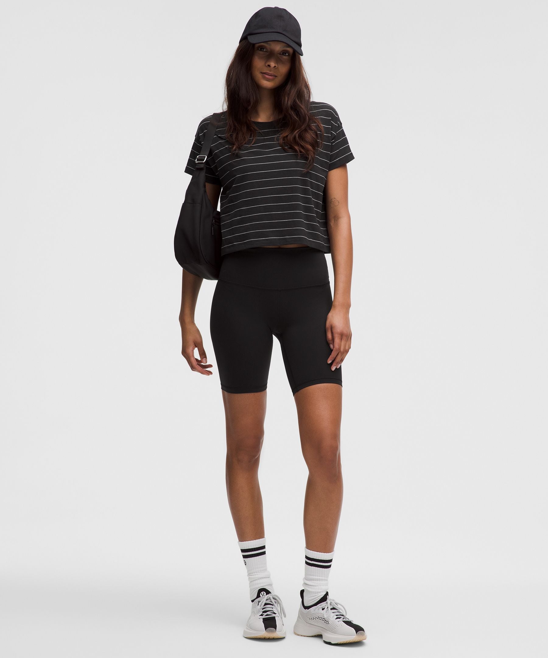 Lululemon Cates T-Shirt Short Serve Stripe Black White