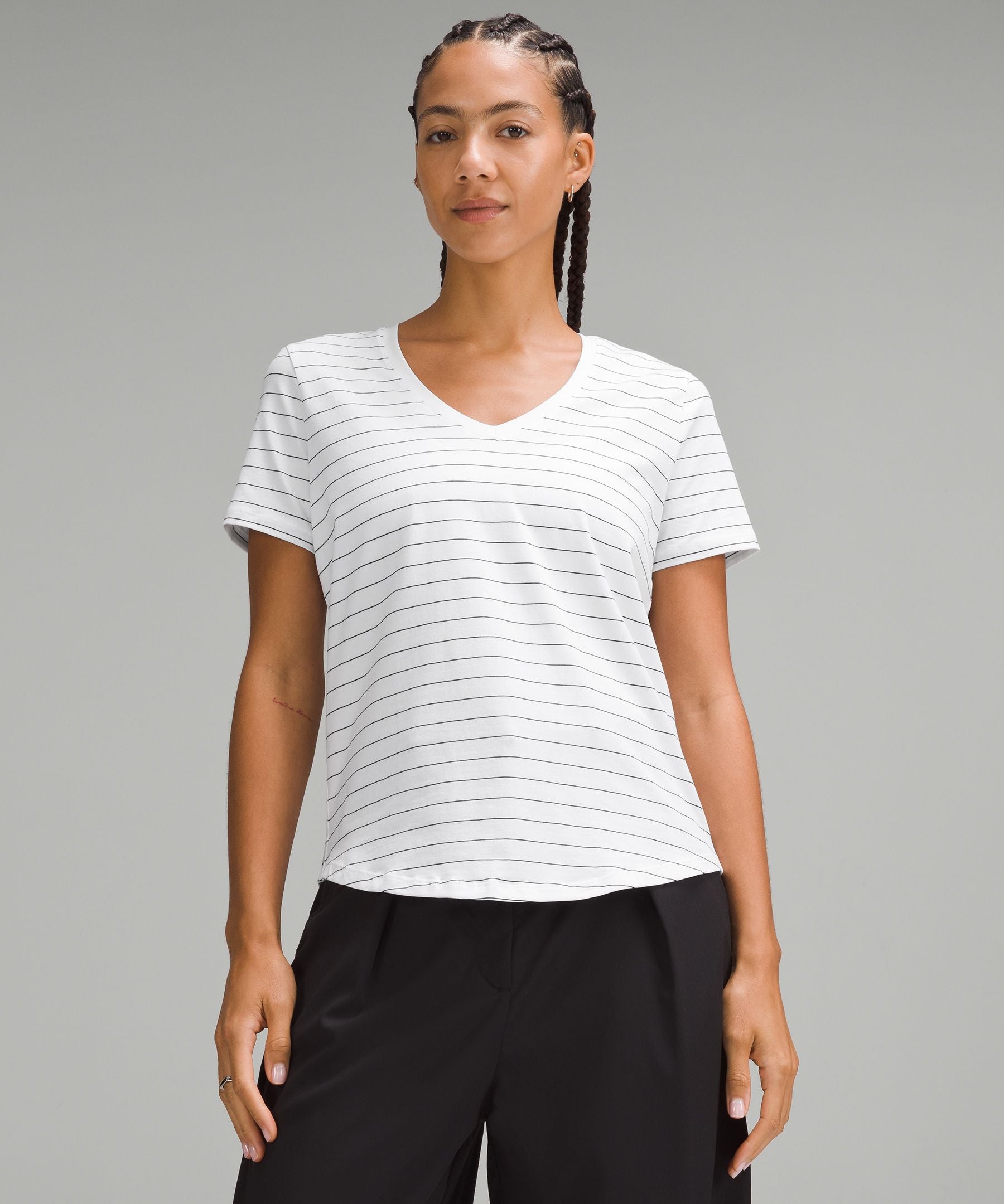 Lululemon Love V-Neck T-Shirt Short Serve Stripe White Black