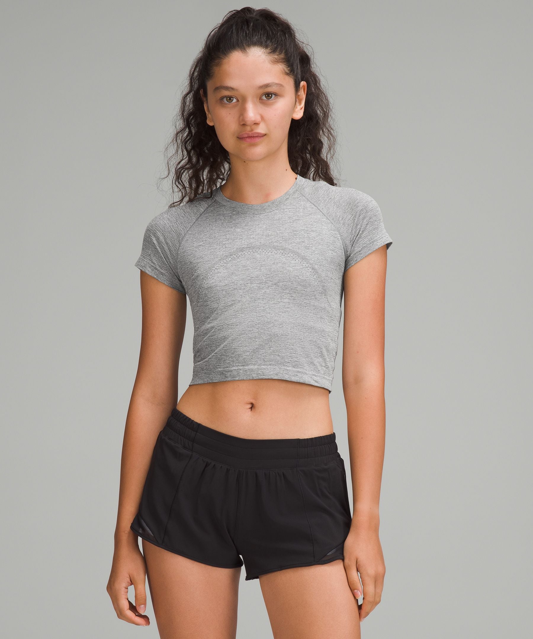 Lululemon Swiftly Tech Cropped Short-Sleeve Shirt 2.0 Slate/White
