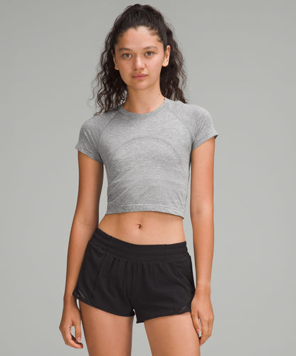 Lululemon Swiftly Tech Cropped Short-Sleeve Shirt 2.0 Slate/White