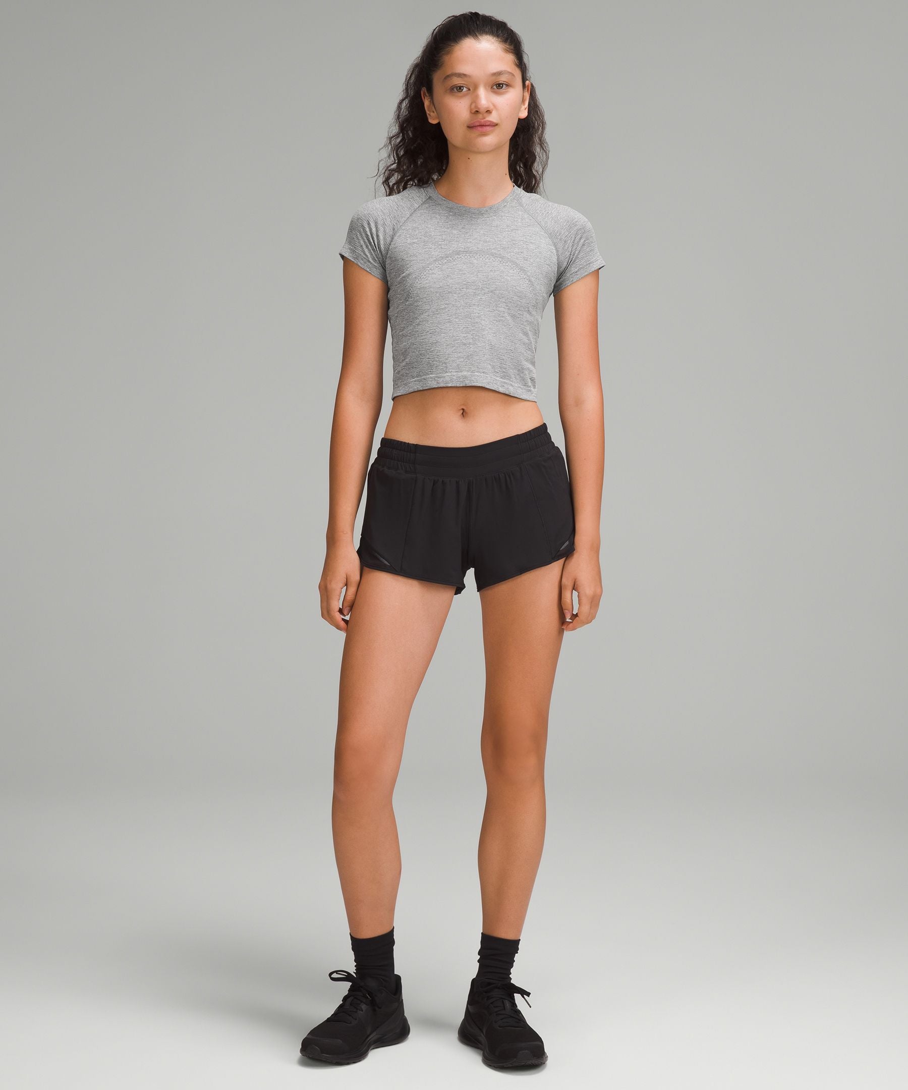 Lululemon Swiftly Tech Cropped Short-Sleeve Shirt 2.0 Slate/White