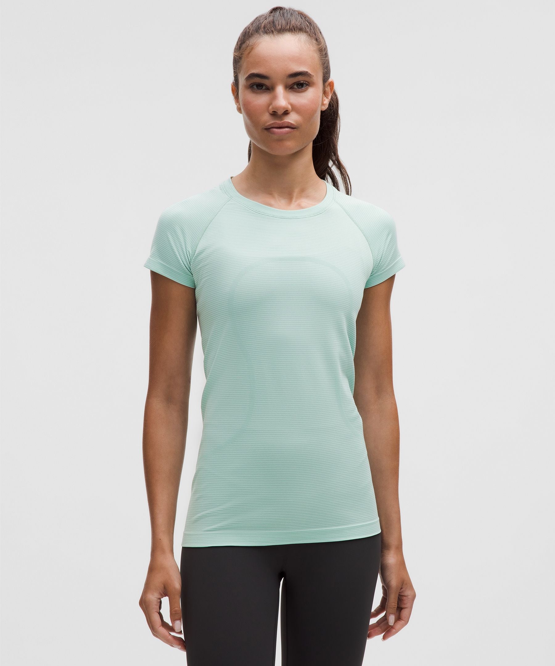 Lululemon Swiftly Tech Short-Sleeve Shirt 2.0 *Hip Length Spandex Stripe Sea Water/White