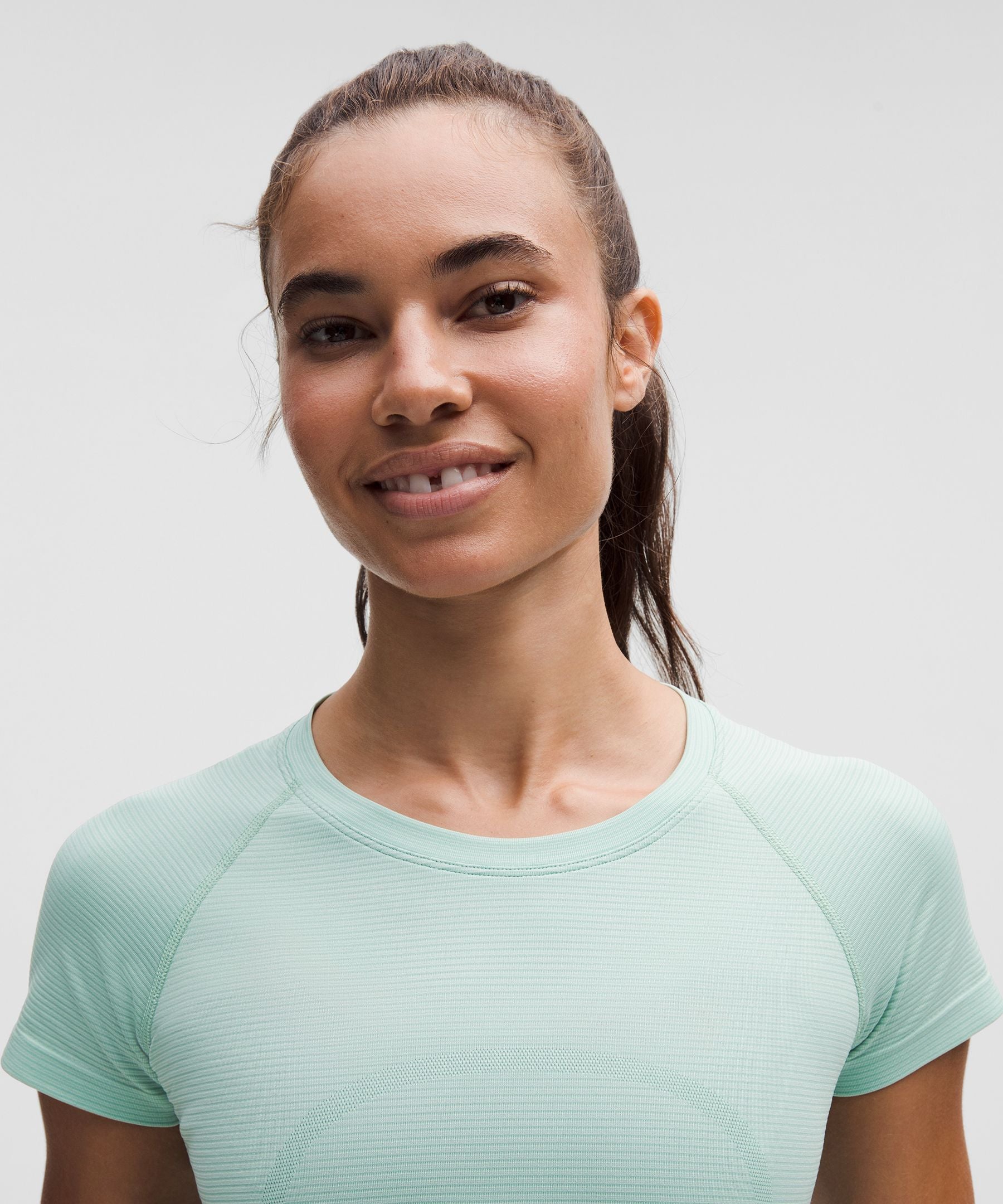 Lululemon Swiftly Tech Short-Sleeve Shirt 2.0 *Hip Length Spandex Stripe Sea Water/White