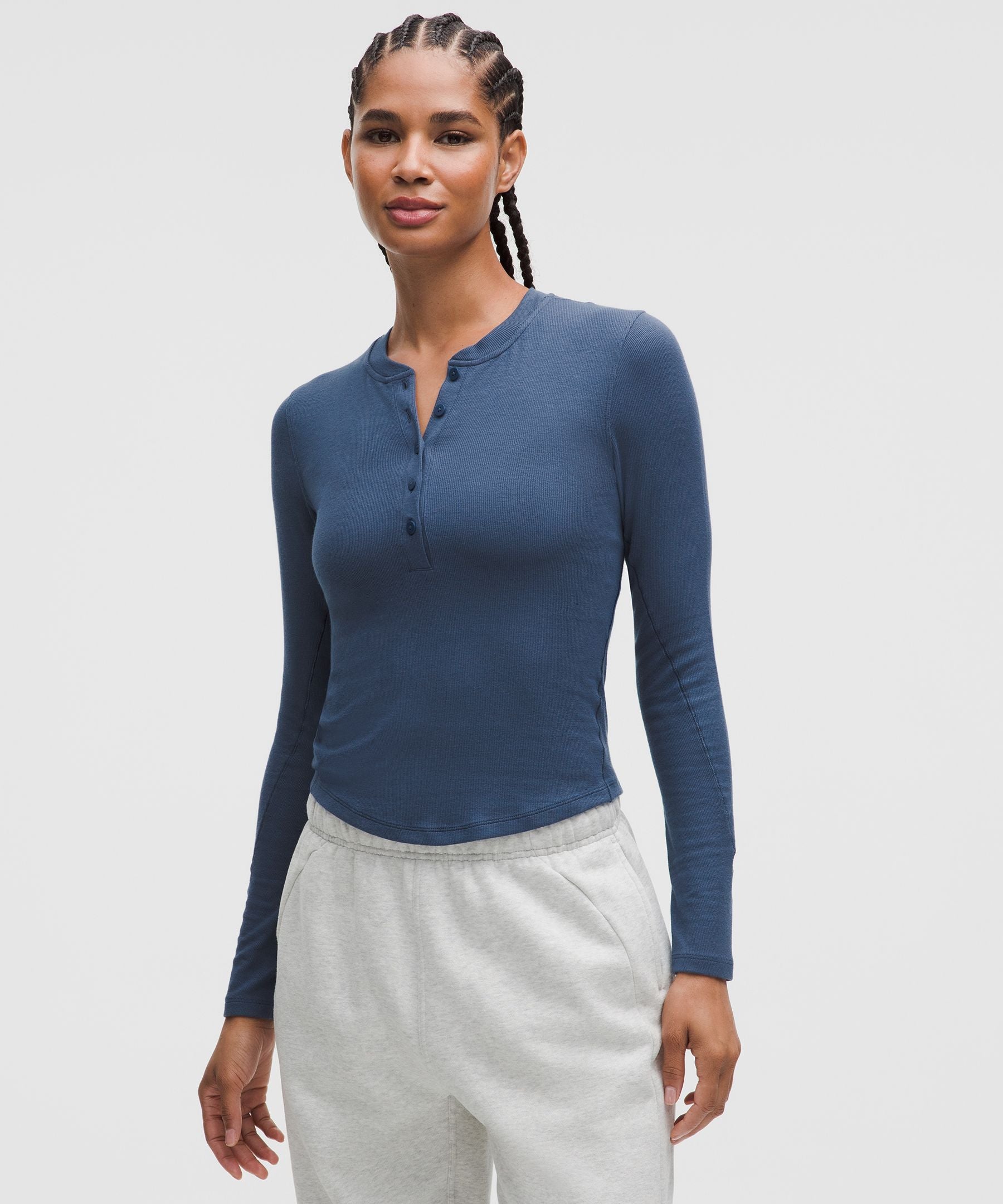 Lululemon Hold Tight Long-Sleeve Henley Blue Twill