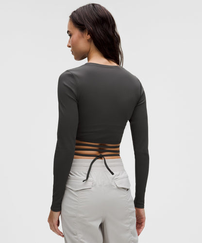 Lululemon Women's Logo Charm Ribbed Waist-Tie Long-Sleeve Shirt