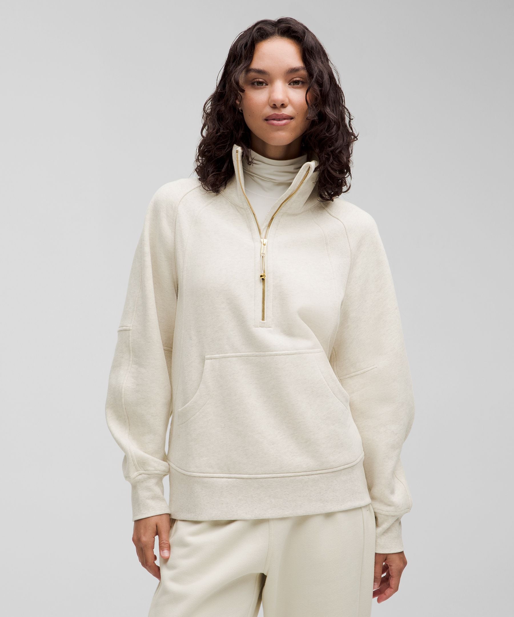 Lululemon Scuba Oversized Funnel-Neck Half Zip *Long Heathered Bone/Gold