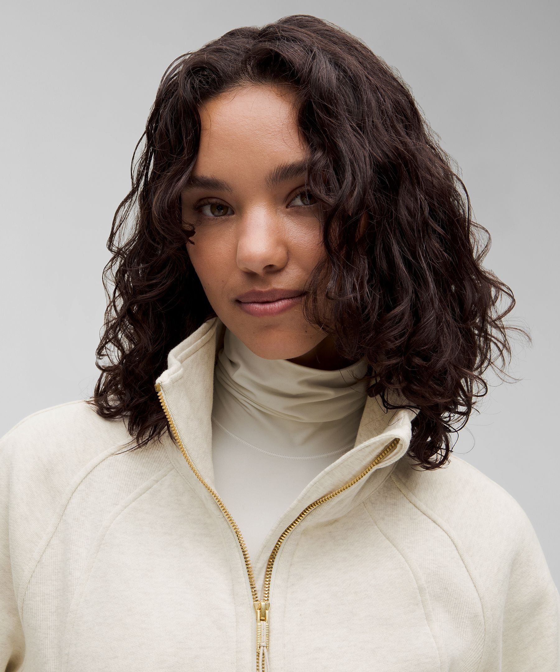 Lululemon Scuba Oversized Funnel-Neck Half Zip *Long Heathered Bone/Gold