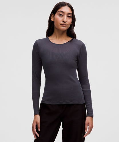 Lululemon Women's Sheer Cotton Ribbed Crewneck Long-Sleeve Shirt