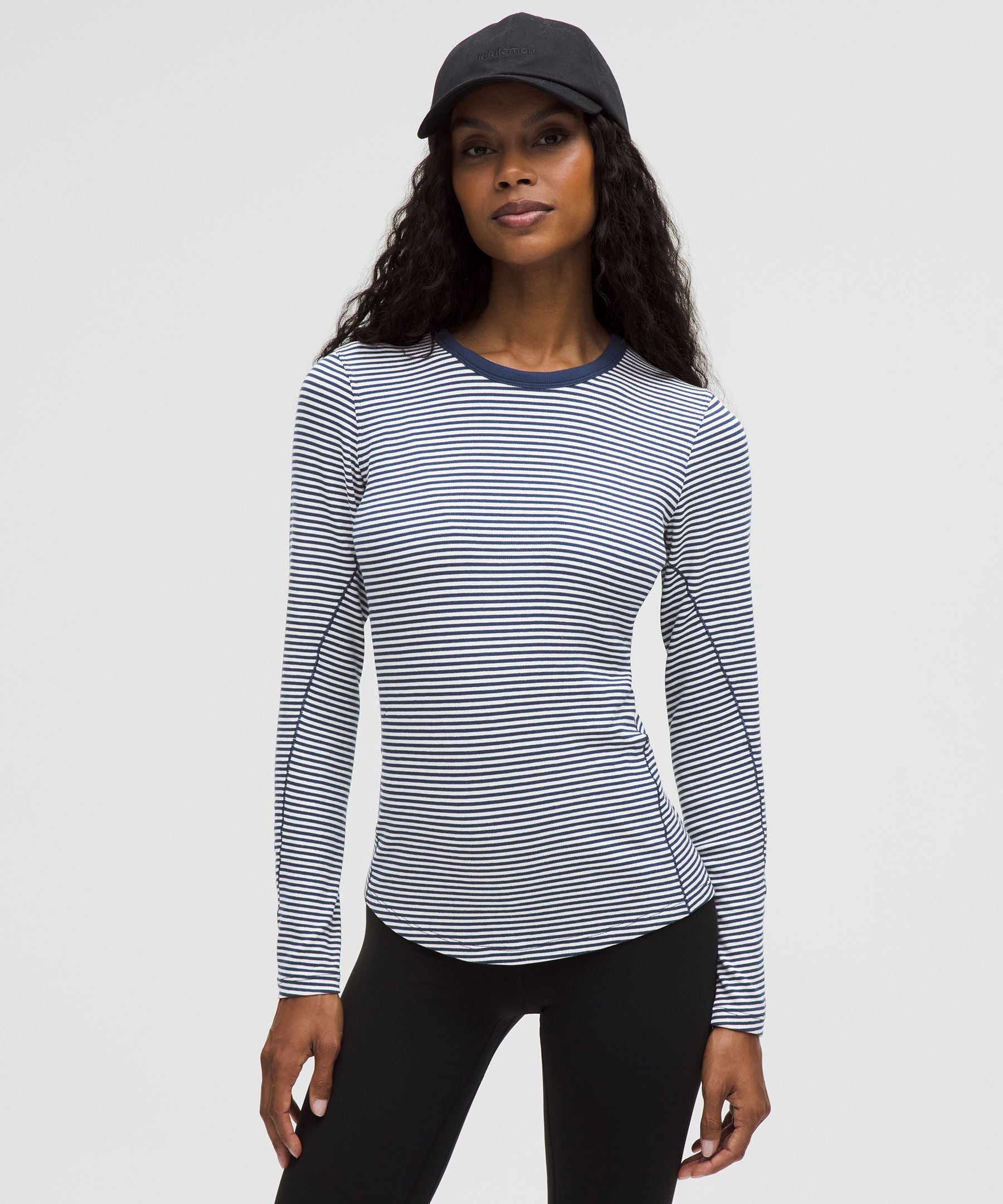 Lululemon Hold Tight Long-Sleeve Shirt Minute Stripe White Club Blue