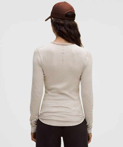 Lululemon Hold Tight Long-Sleeve Shirt Minute Stripe Nutmeg White