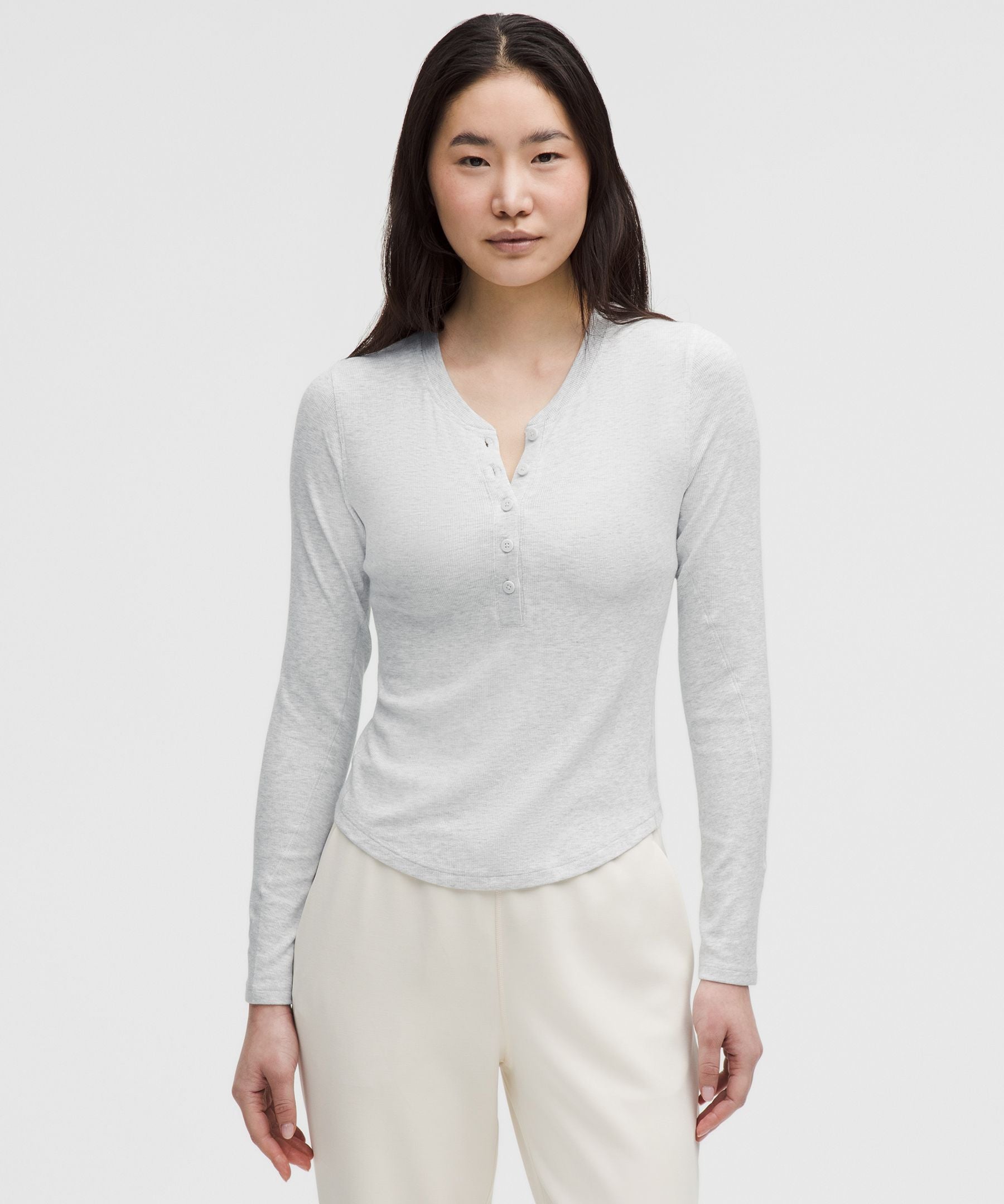 Lululemon Hold Tight Long-Sleeve Henley Heathered Core Ultra Light Grey