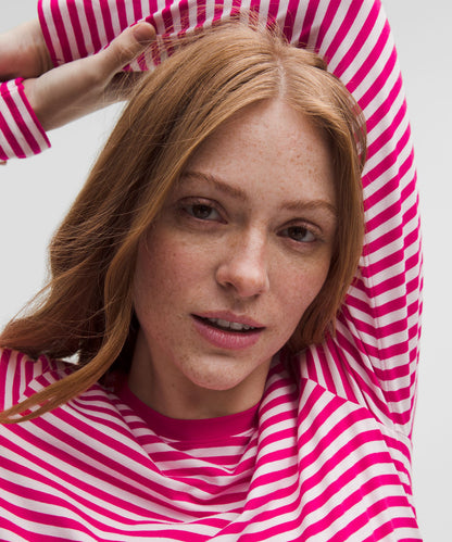 Lululemon Love Long-Sleeve Shirt Narrow Bold Stripe Calypso Pink Blissful Pink