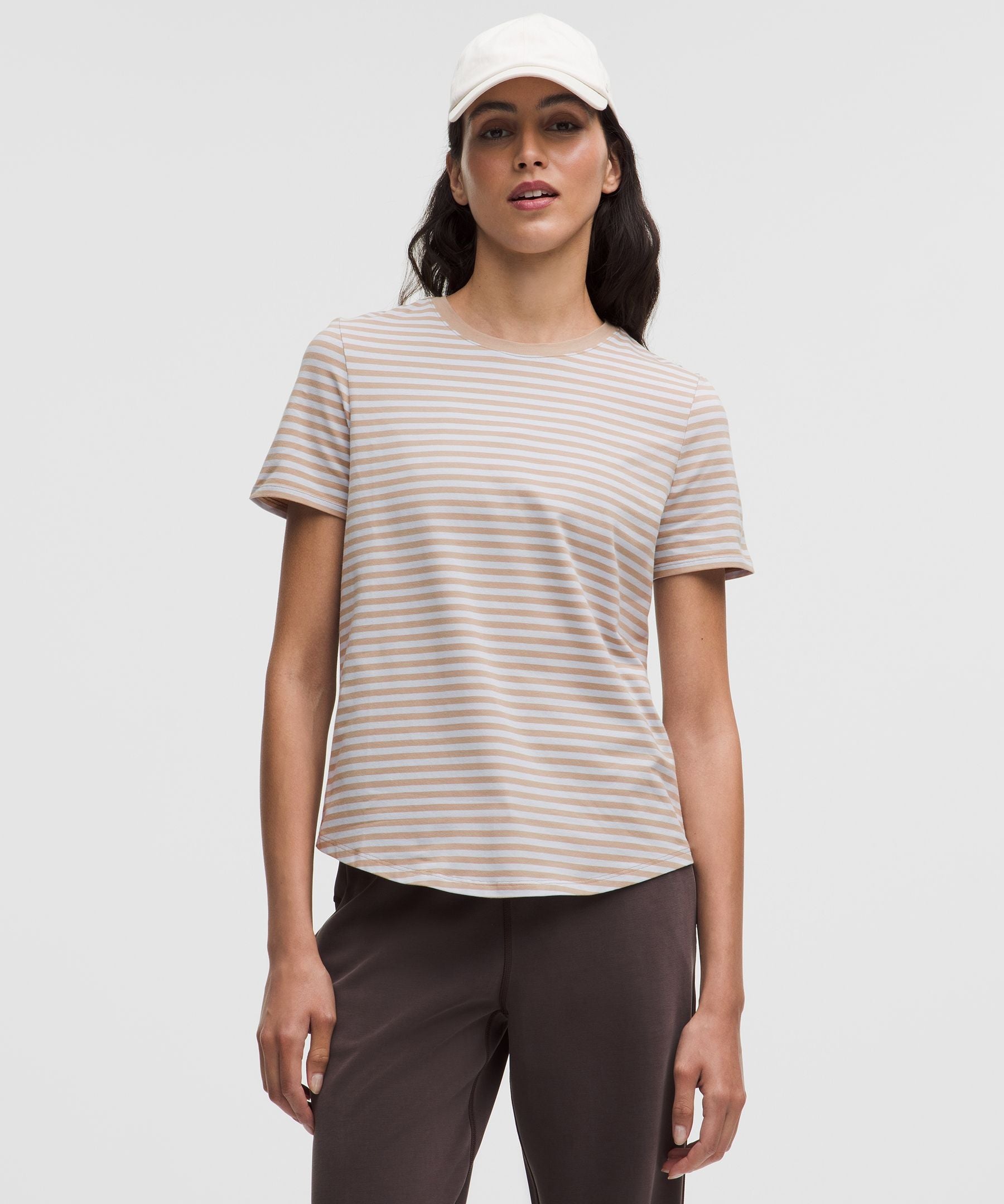 Lululemon Love Crewneck T-Shirt Narrow Bold Stripe Nutmeg Serene Blue