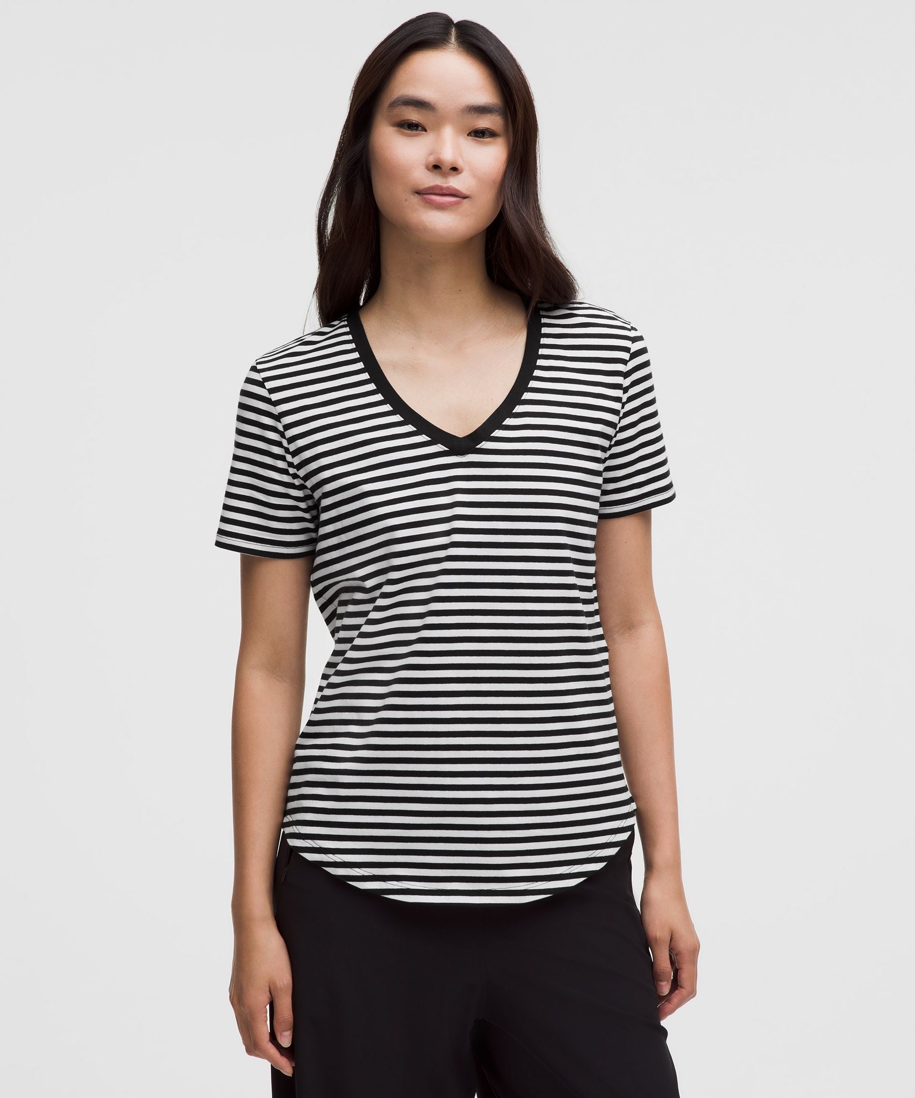 Lululemon Love V-Neck T-Shirt Narrow Bold Stripe Black White