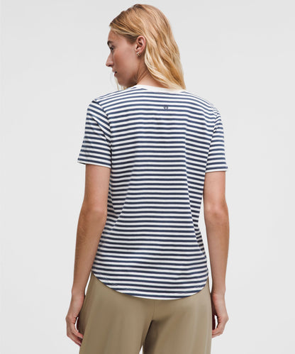 Lululemon Love V-Neck T-Shirt Narrow Bold Stripe Club Blue White