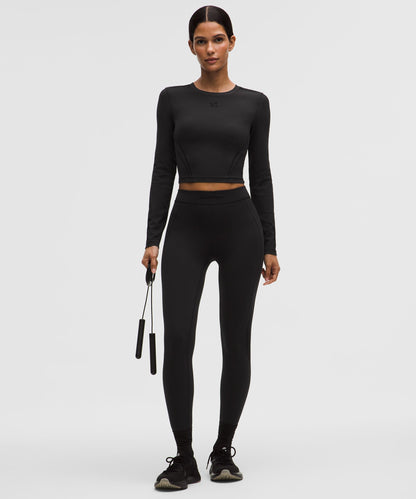 Lululemon Women's Wunder Train Cropped Long-Sleeve Shirt *Flocked