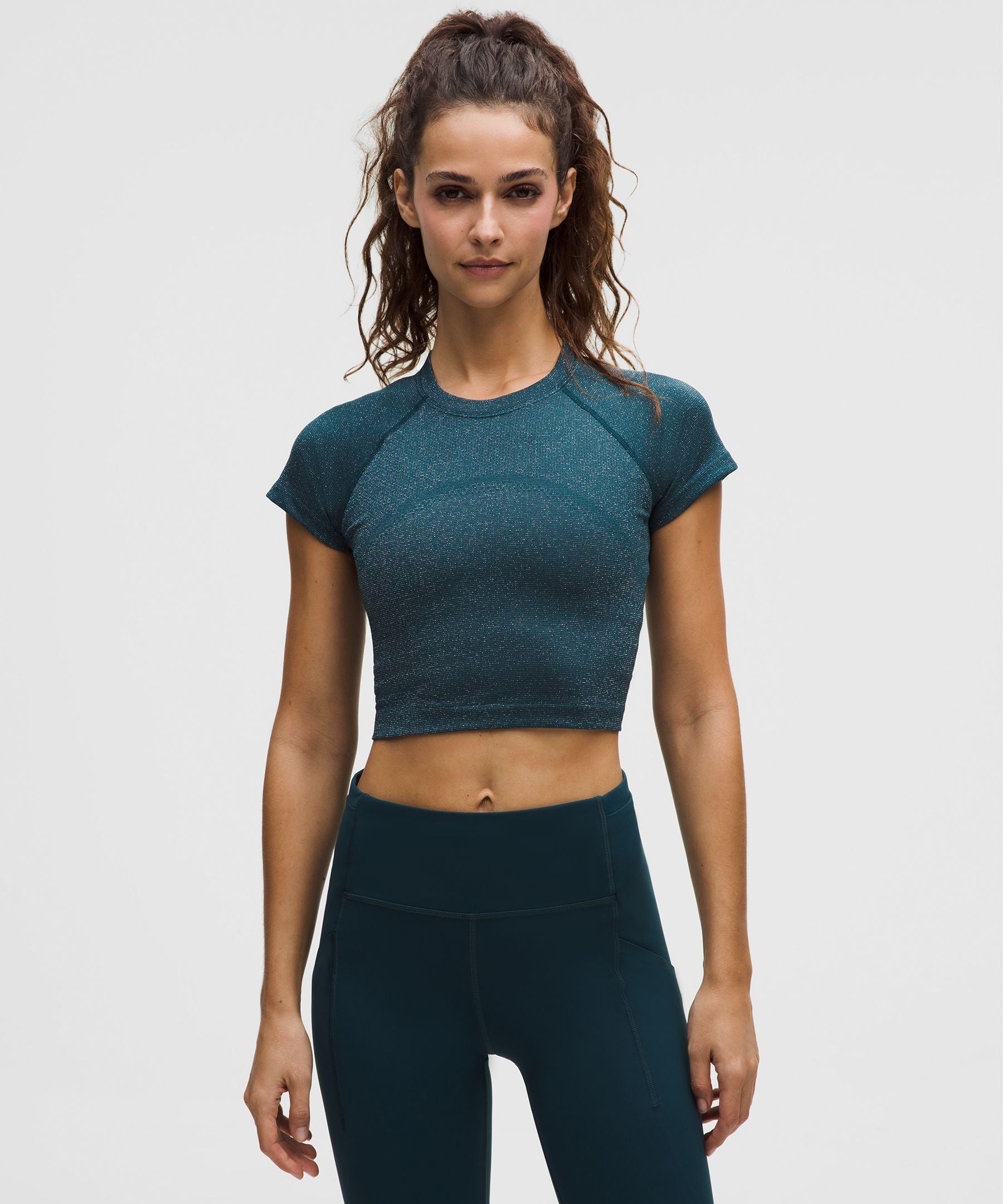 Lululemon Women's Swiftly Tech Cropped Short-Sleeve Shirt 2.0 *Sparkle