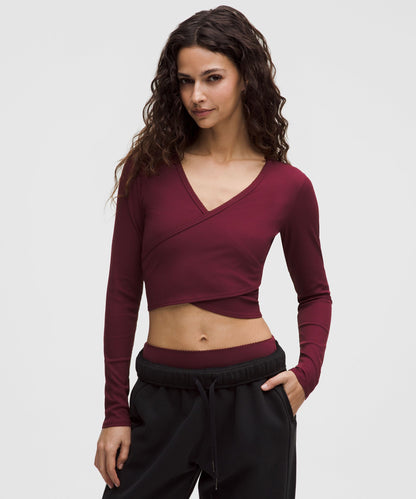 Lululemon Women's Nulu Ribbed Wrap-Front Long-Sleeve Shirt *Heart
