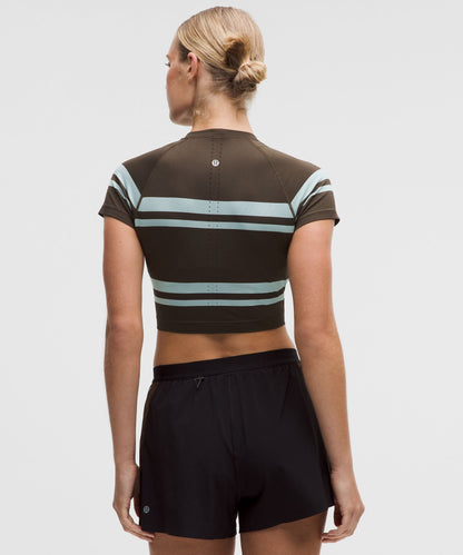 Lululemon Women's Swiftly Tech Cropped Short-Sleeve Shirt 2.0 *Stripe