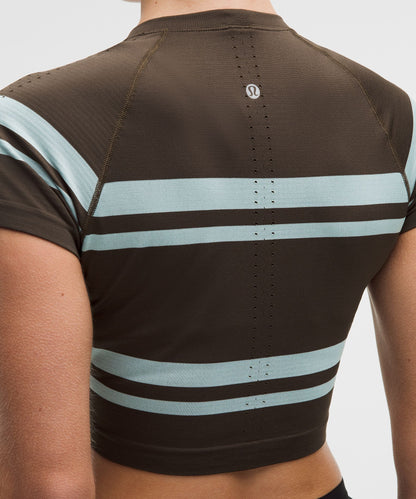 Lululemon Women's Swiftly Tech Cropped Short-Sleeve Shirt 2.0 *Stripe