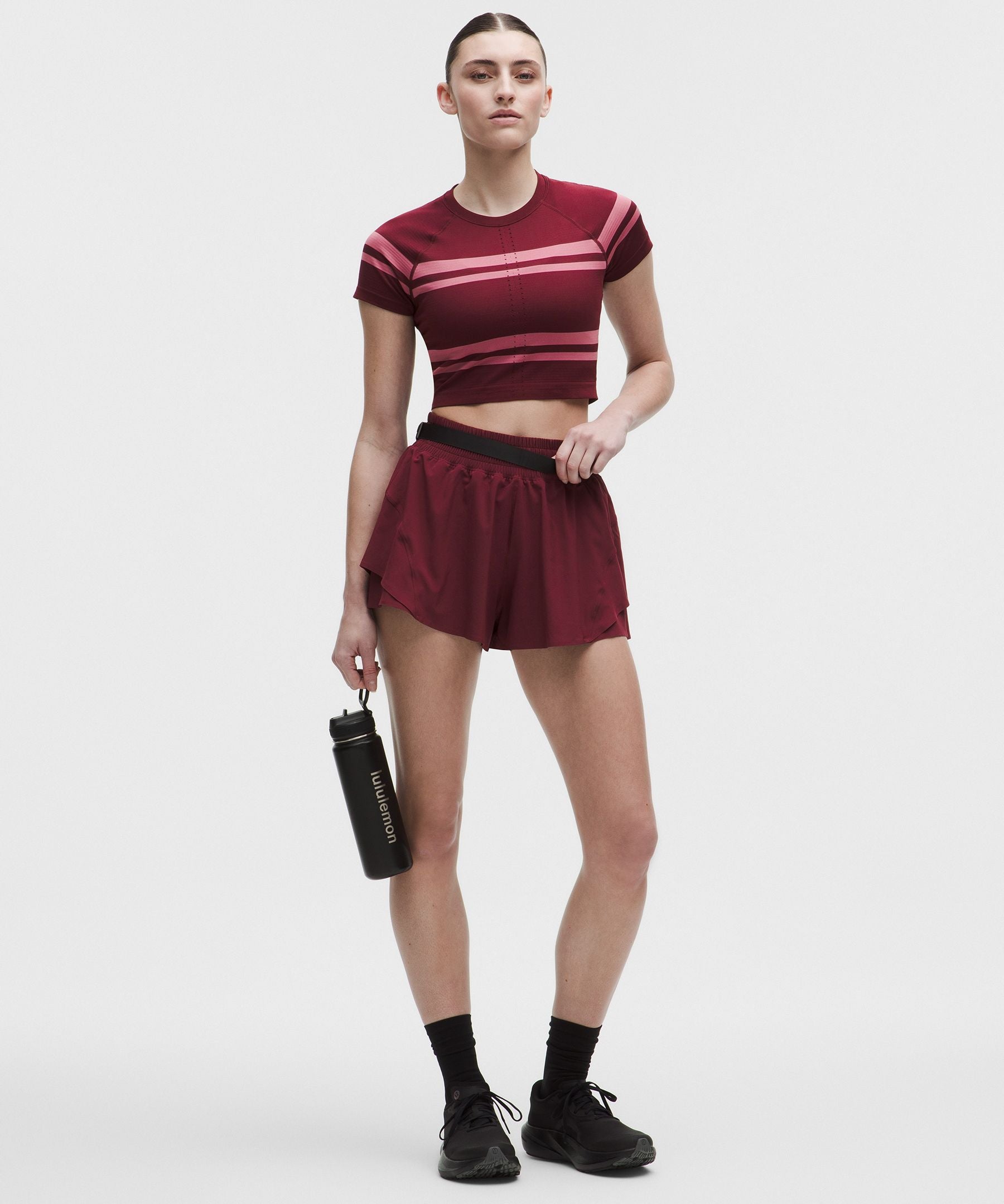Lululemon Women's Swiftly Tech Cropped Short-Sleeve Shirt 2.0 *Stripe